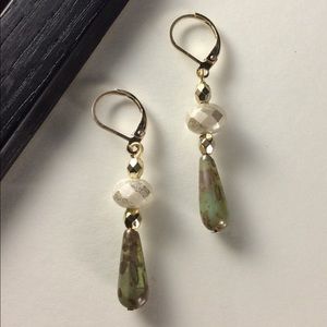 Dangle Earrings in Olive and Cream
